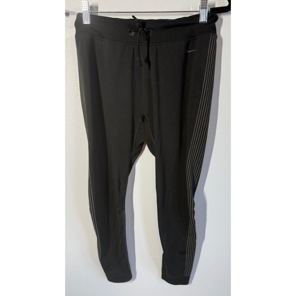 Nike Womens Training Pants Large Black Dri-Fit Skinny Knit Striped Joggers